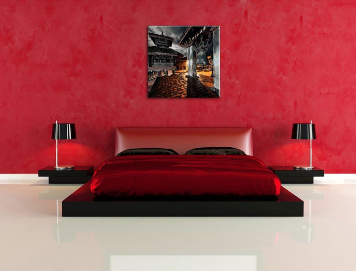 Pixxprint Mystische Stadt, Format: 70x70 auf Leinwand, XXL riesige Bilder fertig gerahmt mit Keilrah