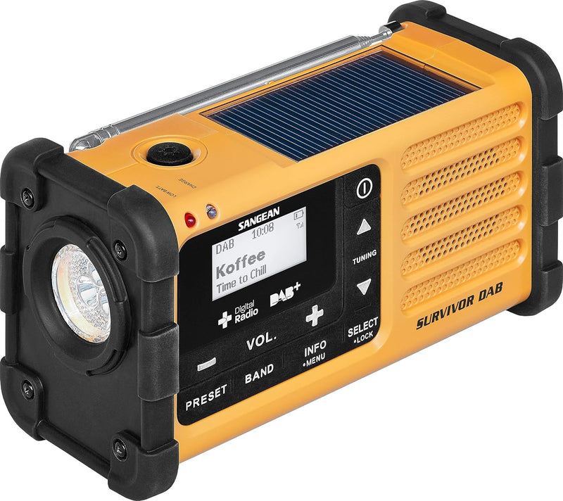 Sangean MMR-88 Survivor M8 Radio - Tragbares Notfall radio - Kurbelradio mit Notsummer und LED Tasch