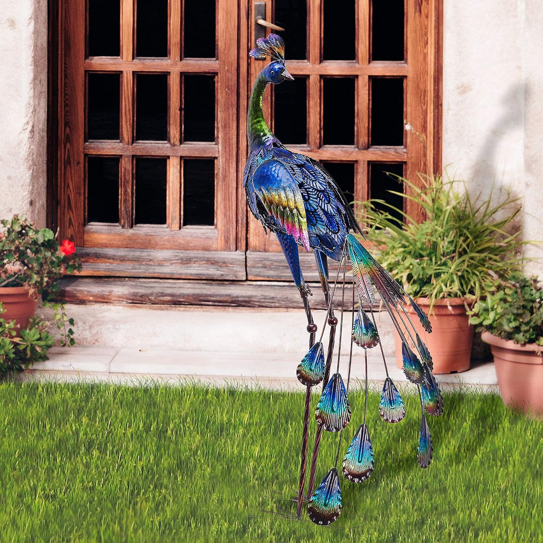 TERESA'S COLLECTIONS Gartendeko für draussen, 61cm grosse Gartenstatue, Pfau, aus Metall, Skulpturen