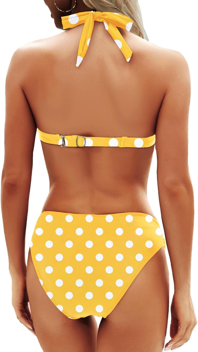 Yonique Damen-Bikini-Set mit Trägern, zweiteilig, Racerback, seitliche Bindebänder, Badeanzüge mit A