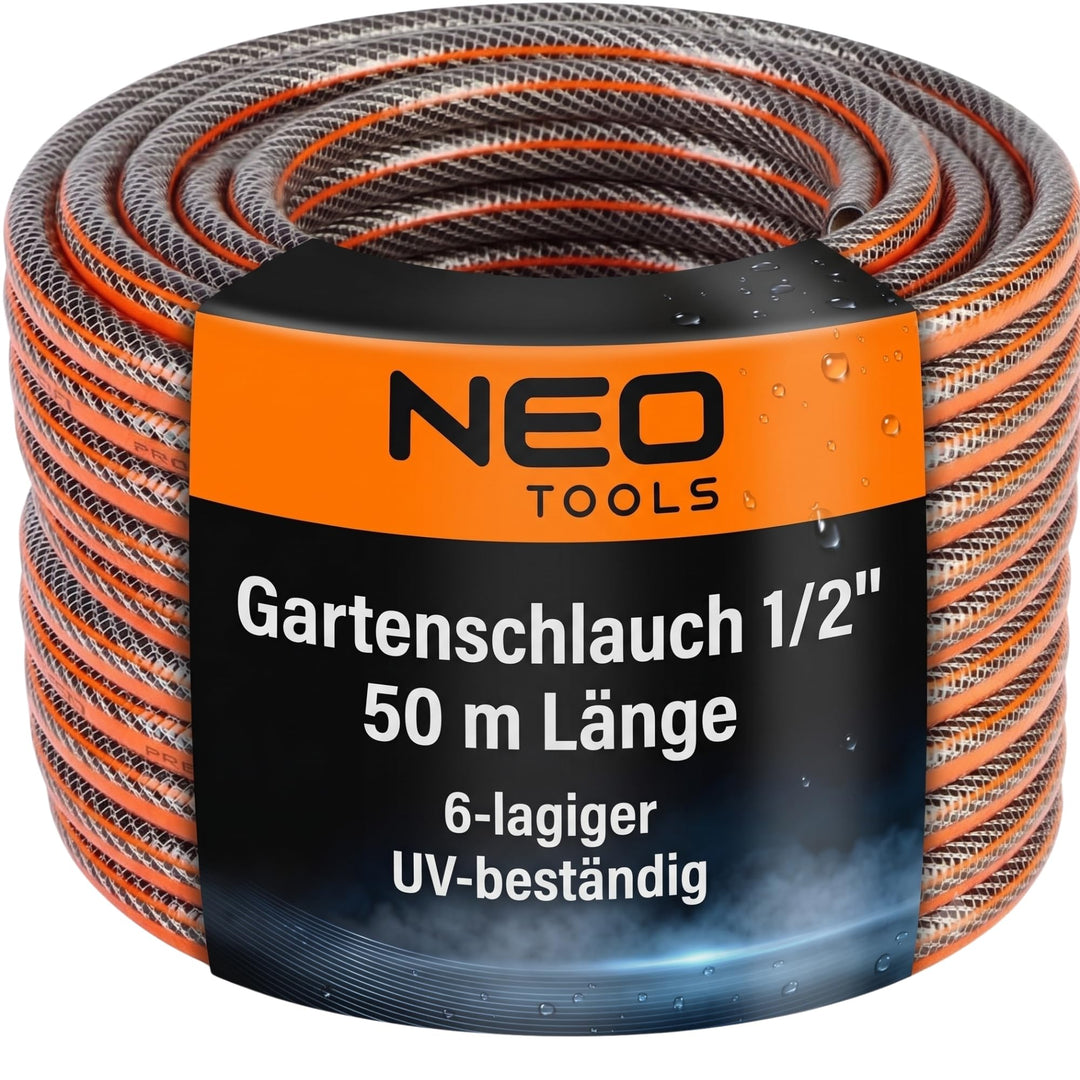 NEO TOOLS Professioneller Gartenschlauch, 6 Schichten, 1/2 Zoll oder 3/4 Zoll | PVC, verstärkt mit K