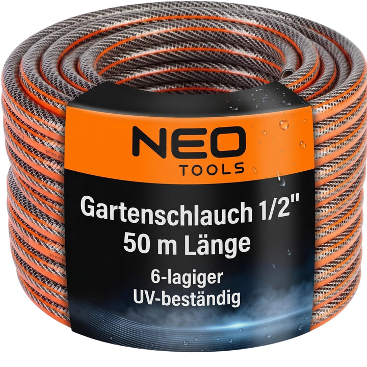 NEO TOOLS Professioneller Gartenschlauch, 6 Schichten, 1/2 Zoll oder 3/4 Zoll | PVC, verstärkt mit K