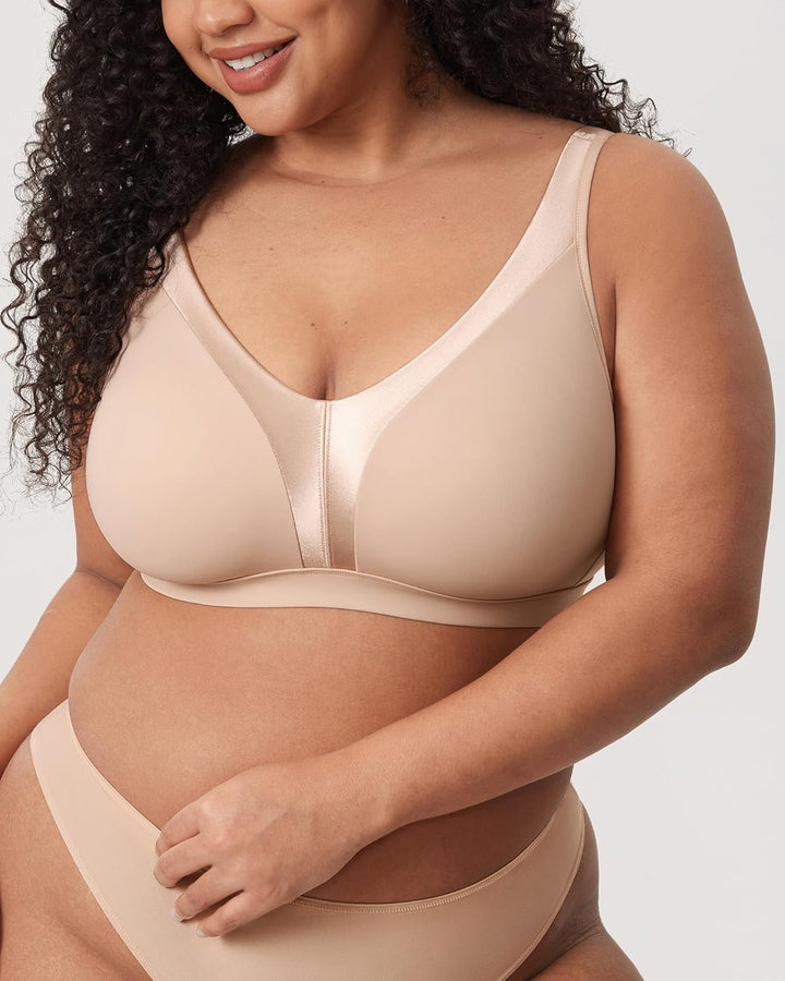 DELIMIRA Damen BH ohne Bügel Grosse Grössen Volle Abdeckung Glatter ohne Einlagen 75B Beige, 75B Bei