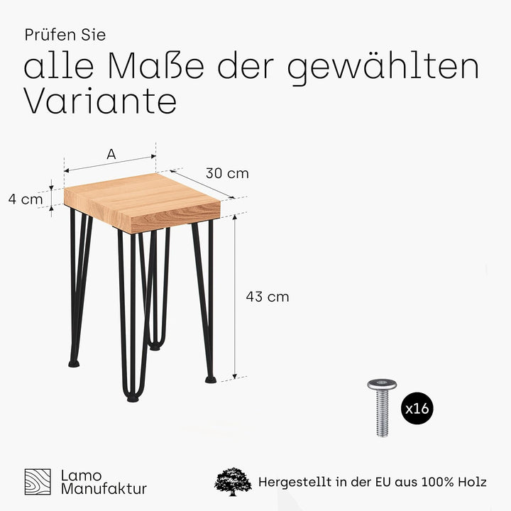 LAMO Manufaktur Hocker Beistelltisch Sitzbank 30x40x47 cm, Möbelfüsse Creative Schwarz/Natur, LSB-01