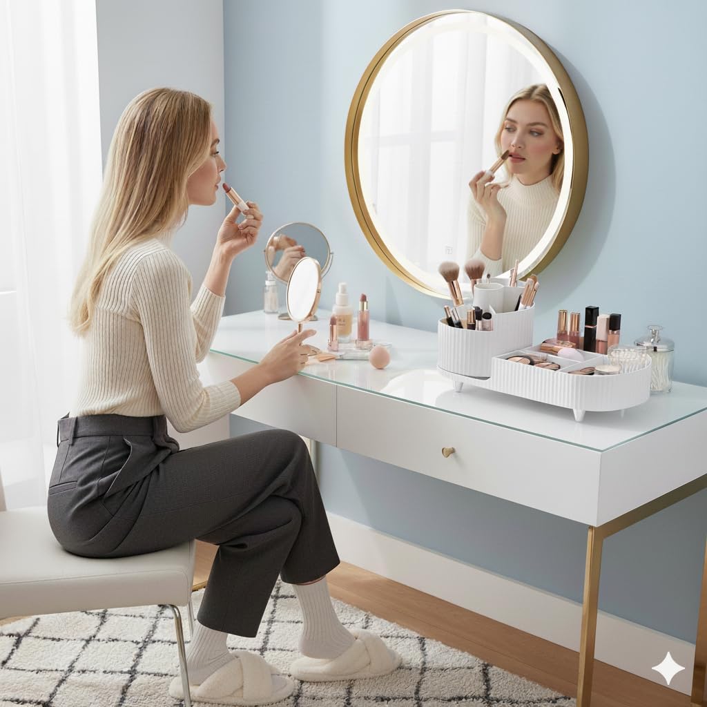 Make up Organizer 360° Drehbar, Grosser Bad Kosmetik Organizer mit Aufbewahrungsbox für Schminktisch