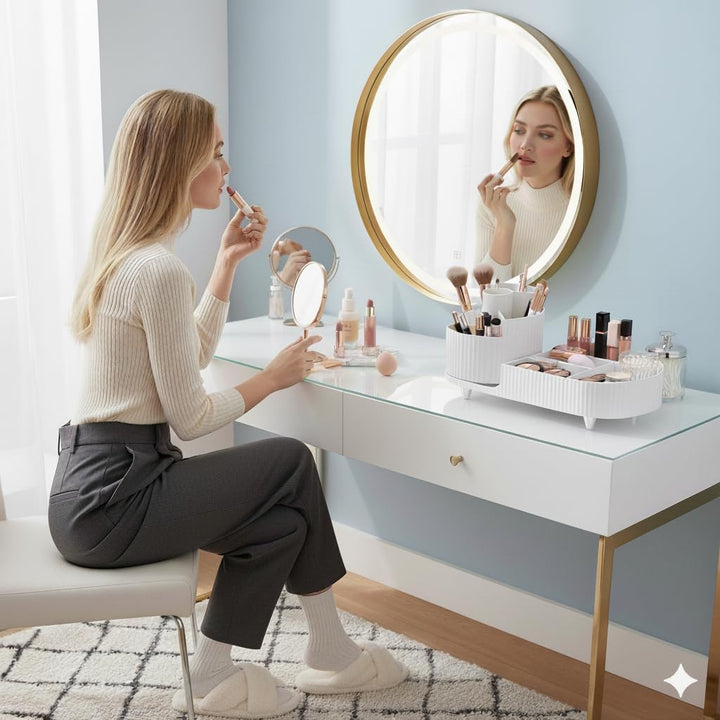 Make up Organizer 360° Drehbar, Grosser Bad Kosmetik Organizer mit Aufbewahrungsbox für Schminktisch