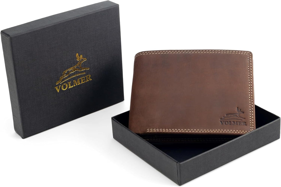 Fa.Volmer ® Leder Geldbörse Herren mit RFID-Schutz - geöltes Büffelleder, extra-stabile Doppelnaht,
