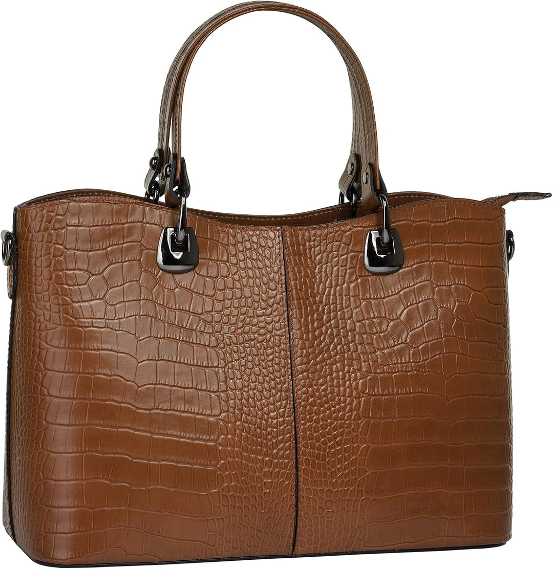Handtasche Echt Leder Damen Made in Italy, Smartphonefach, Damenhandtasche im Kroko-Design, Umhänget