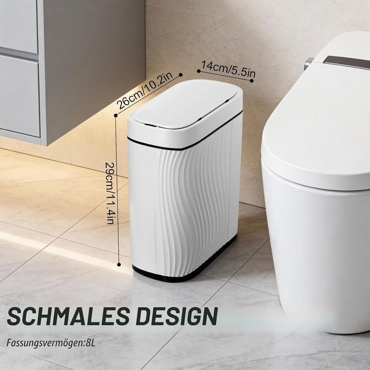 Automatischer Badezimmer Mülleimer mit Sensor, 8L Schlanker Elektrischer Abfalleimer mit Soft-Close
