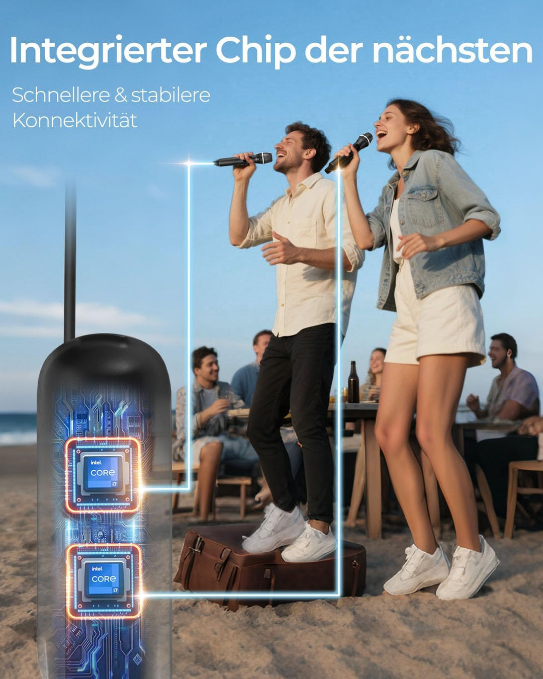 ALPOWL Kabelloses Mikrofon,Handheld-Drahtlosmikrofon-Set,Drahtloses Dual-Mikrofonsystem mit Empfänge
