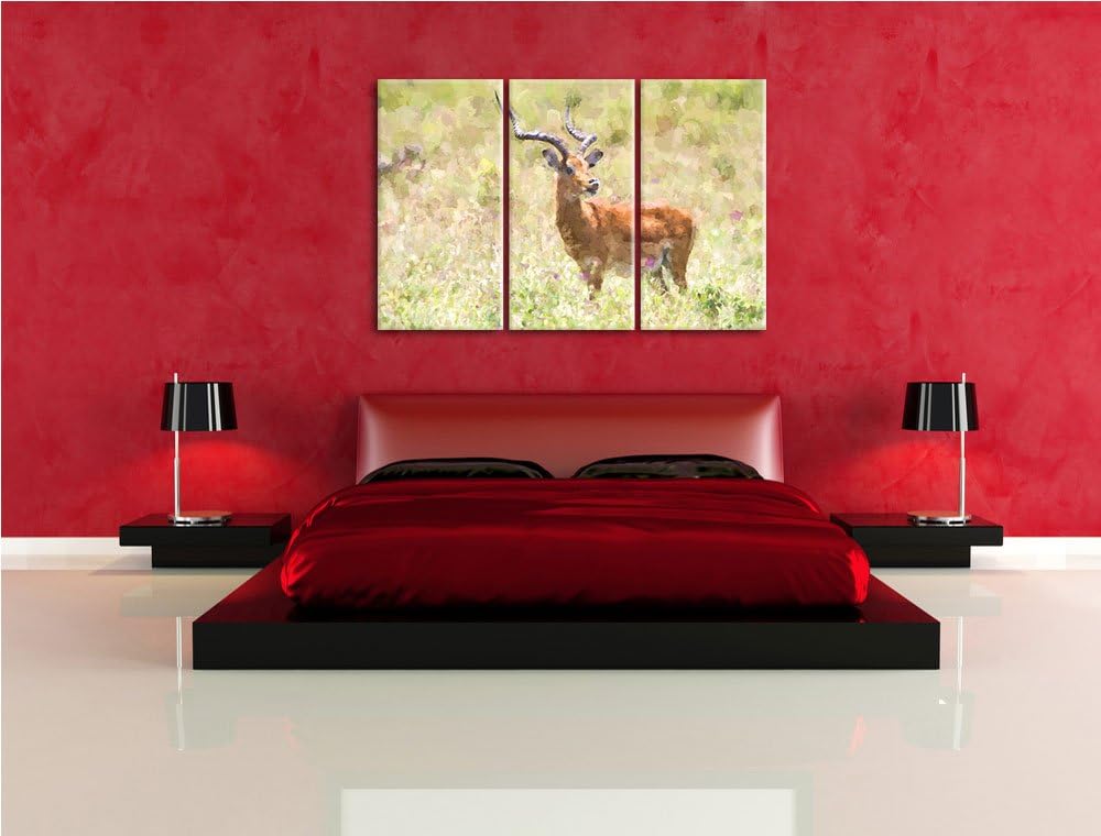 Dorkasgazelle im Wildgras NewArt 3-Teiler Leinwandbild 120x80 Bild auf Leinwand, XXL riesige Bilder