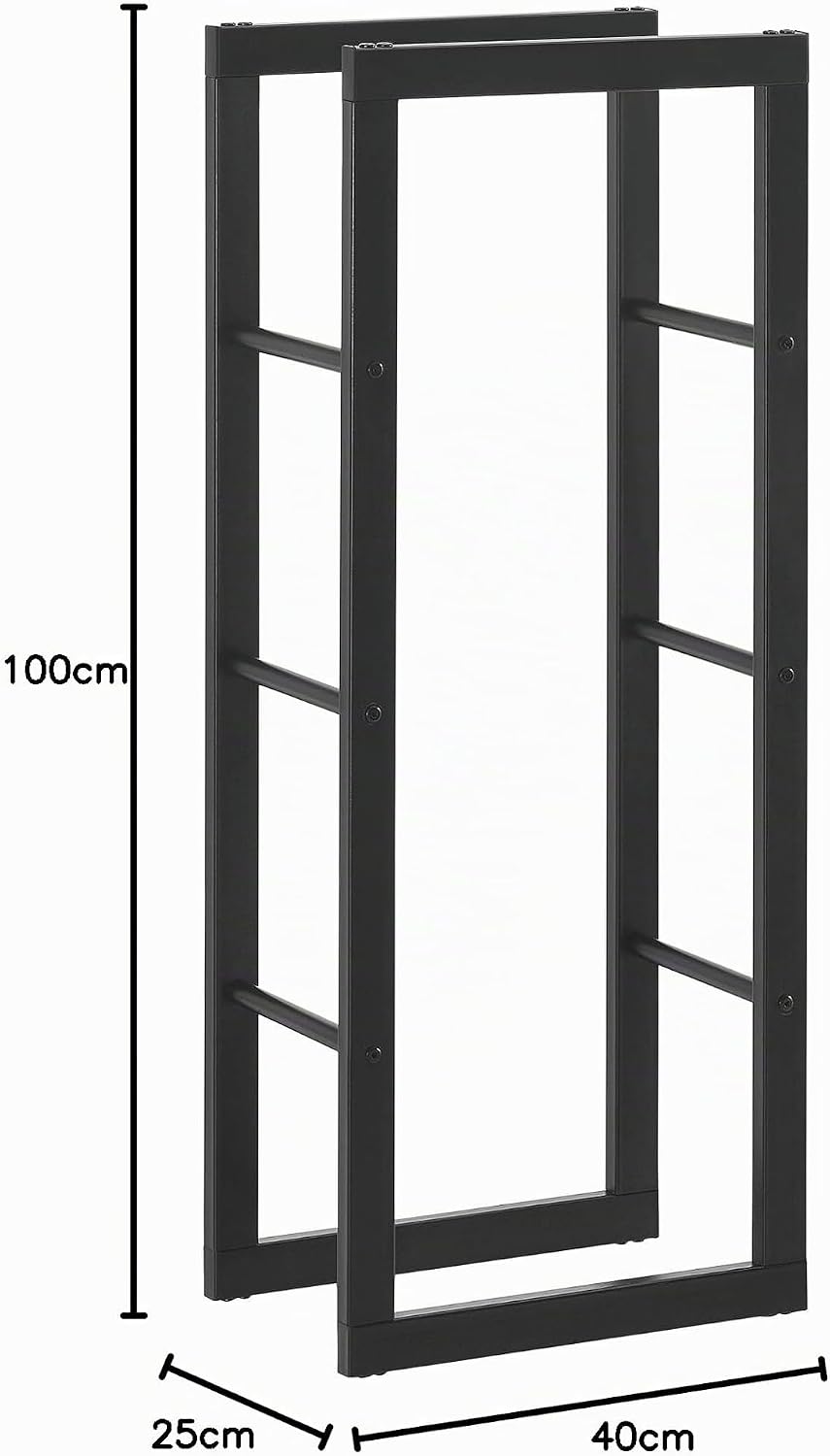 [en.casa] Kaminholzregal 40x100x25cm Brennholzregal Feuerholzregal Holzhalter Schwarz 40 x 100 x 25