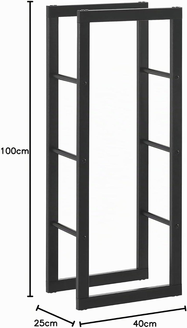 [en.casa] Kaminholzregal 40x100x25cm Brennholzregal Feuerholzregal Holzhalter Schwarz 40 x 100 x 25