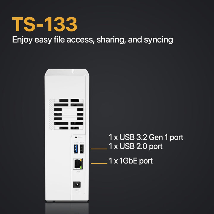 QNAP TS-133-14WD-US 1 Bay Home NAS with 4TB Storage Capacity, Preconfigured WD Red Plus HDD Drive Bu