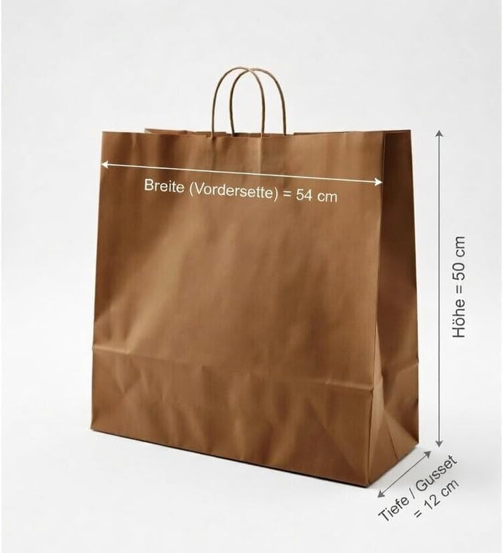 Papiertragetaschen mit Kordel BRAUN extra gross 54 + 14 x 50 cm (100 Stück), 100 Stück