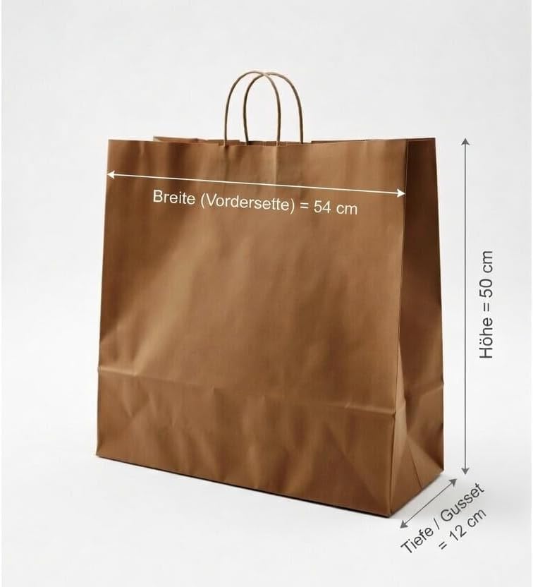 Papiertragetaschen mit Kordel BRAUN extra gross 54 + 14 x 50 cm (25 Stück), 25 Stück