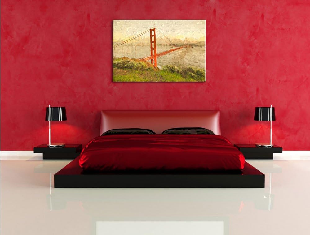Pixxprint Golden Gate Bridge in San Francisco Pinsel Effekt, Format: 100x70 auf Leinwand, XXL riesig