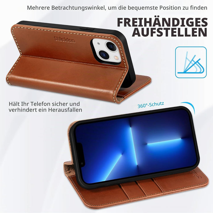 SHIELDON Hülle für iPhone 13 Handyhülle 5G [Echtleder] [Kartenfach] [Magnet] [Standfunktion] [RFID-S