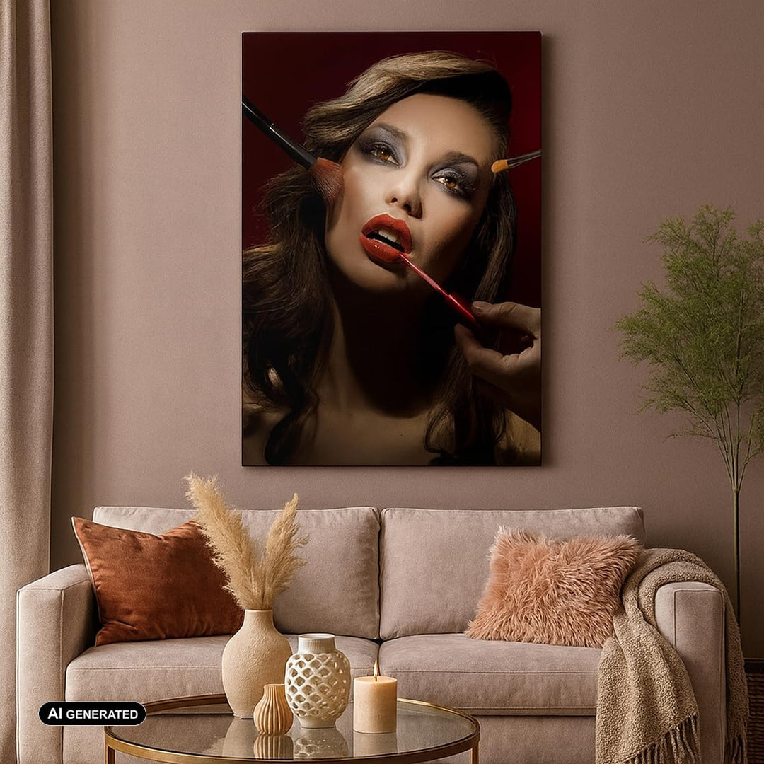 Bilder auf Leinwand 55x100cm Leinwandbild mit Rahmen Frau Make-up schön Gross Wanddeko Bild Schlafzi
