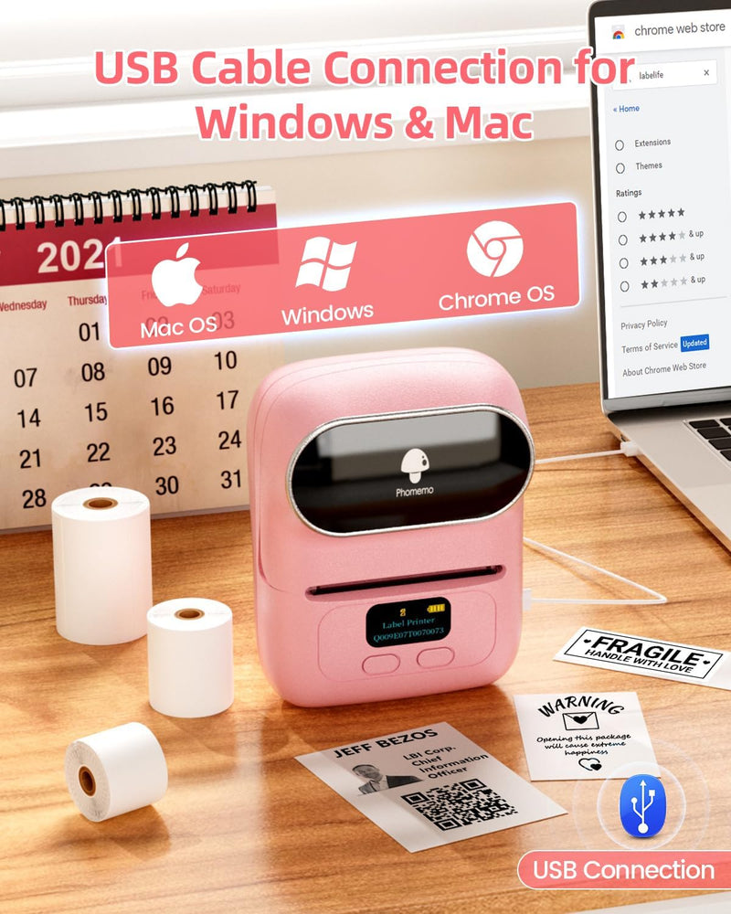 Phomemo M110 Bluetooth Etikettendrucker, Tragbarer Etikettiergerät Labeldrucker mit 3 Etikettenrolle
