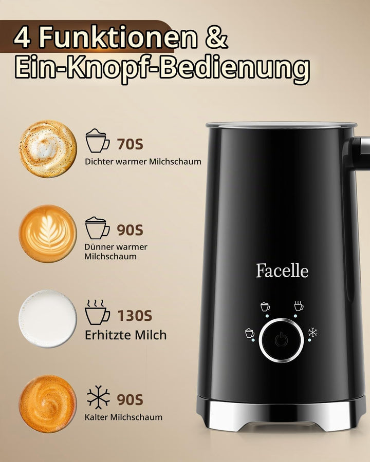 Facelle Milchaufschäumer Elektrisch, Automatische Milchschäumer Warm- und Kaltschaumbereiter für Lat