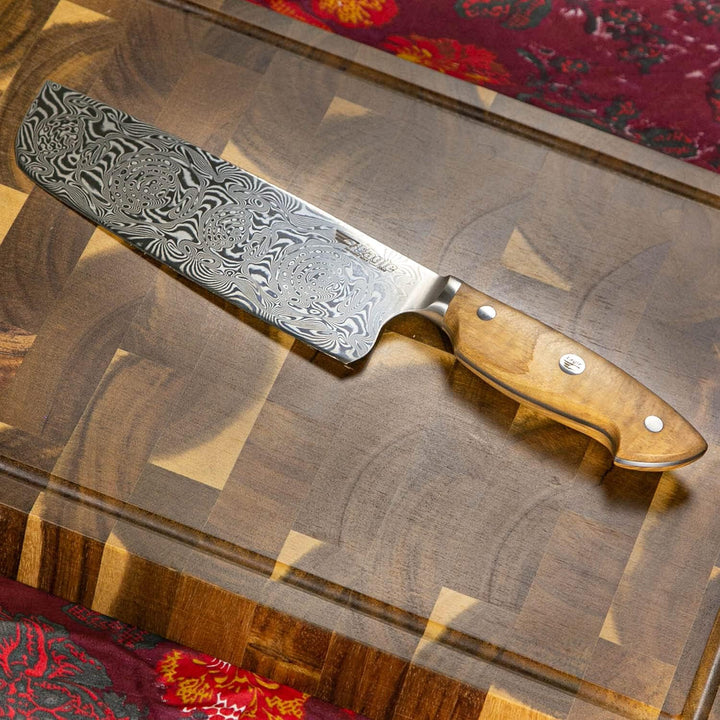 Eagle U-Grip - Nakiri-Messer 18 cm - Voll-Damaststahl 108 Lagen/Heftschalen: Olivenholz aus Süditali