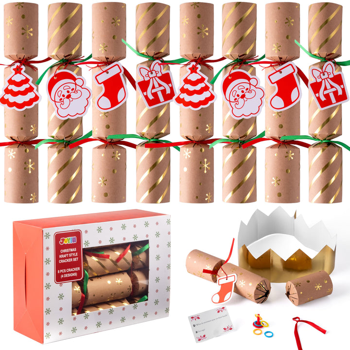 JOYIN 8 Stück 25,4 cm Knallbonbons für Weihnachten mit klassischem Design, mit Partyhut, Witz und kl