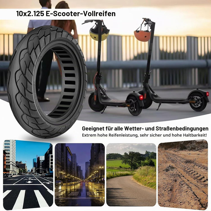 Amitor 10x2.125 Reifen Vollgummi, 10 Zoll Vollgummireifen Scooter mit Antirutsch und Abriebfeste, 10