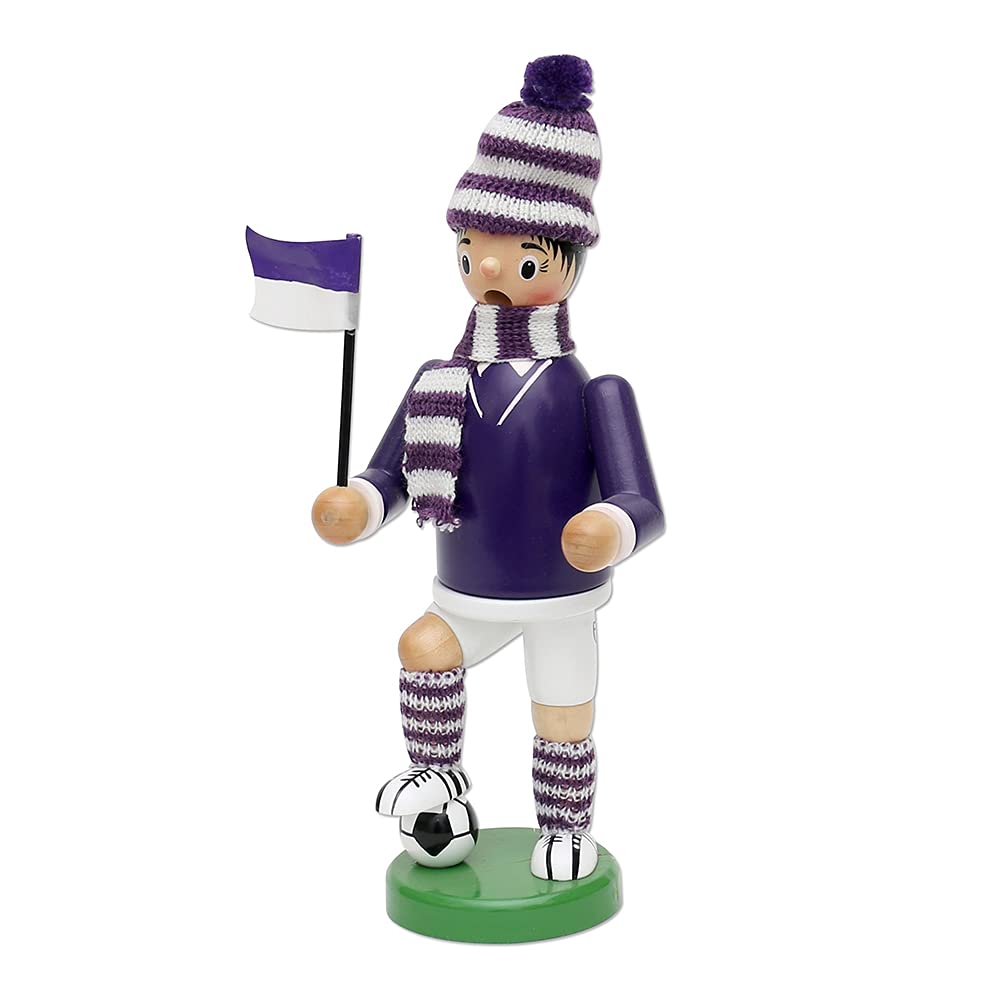 Dekohelden24 Räuchermann als Fussballer mit lila/weissem Outfit, ca. 20 cm, 520363, Lila/Weiss Lila