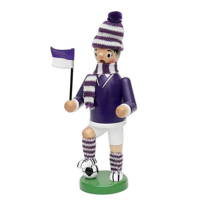 Dekohelden24 Räuchermann als Fussballer mit lila/weissem Outfit, ca. 20 cm, 520363, Lila/Weiss Lila