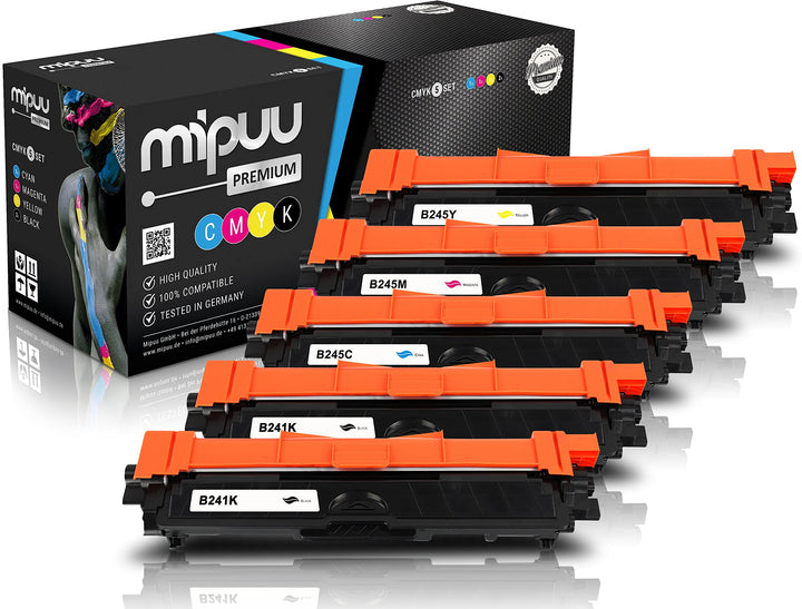 Mipuu 5 Toner kompatibel zu Brother TN-241 TN-245 Schwarz, Cyan, Magenta, Gelb für DCP-9015cdw DCP-9