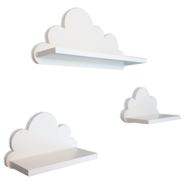 3er Set Wandregal Kinderzimmer Weiss | Babyzimmer Wolkenregal für Bücher, Spielzeug, Dekoration | Re