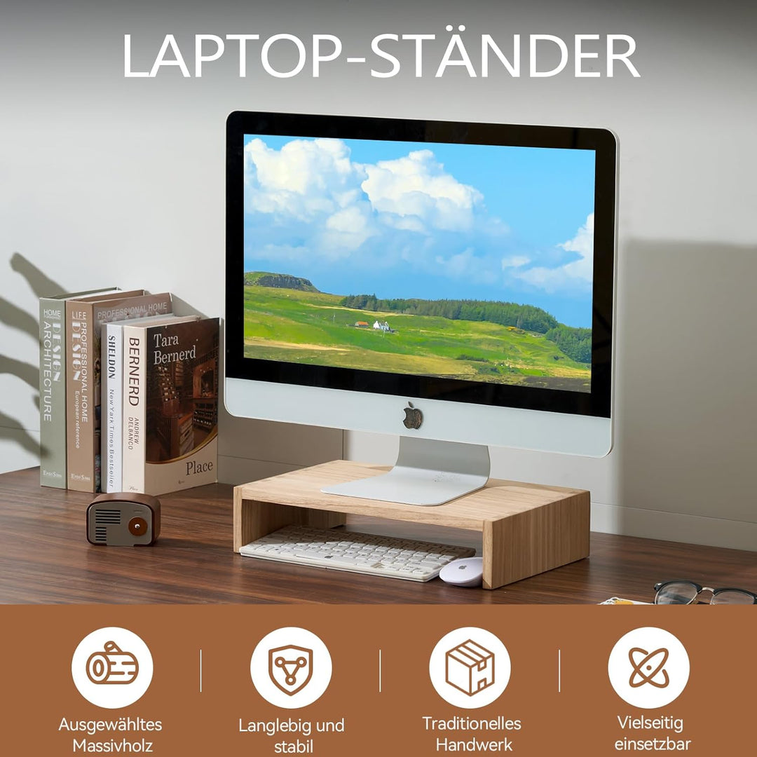KIRIGEN Holz Monitorständer – Desktop Organizer für PC/Laptop/TV/Drucker | Büro-Aufsatz mit Stauraum