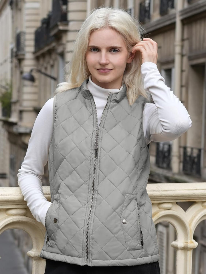 fuinloth Damen Weste mit Stehkragen Westen Steppweste Leicht Ärmellos Jacke mit Reissverschluss Tasc