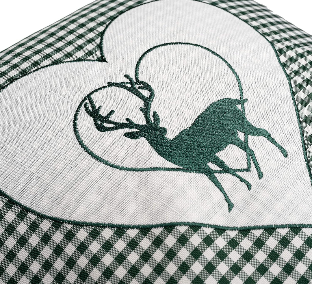 Zirbenkissen bestickt mit Hirsch und Herz grün karriert Grösse 40x40 cm befüllt mit Zirbenflocken au