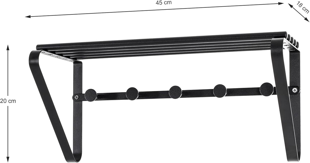 HAKU Möbel Wandgarderobe, Metall, schwarz, B 45 x T 18 x H 20 cm, Schwarz