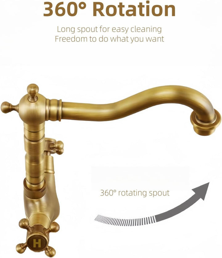 Wasserhahn Küche Bronze Antike, Wasserhahn Waschbecken Bad Hoch Messing Retro, Zweigriff Mischbatter