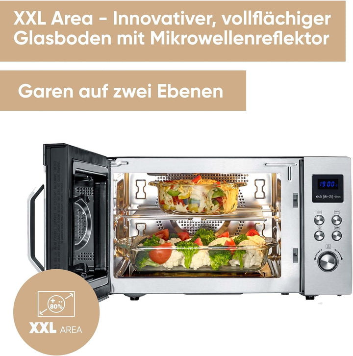 SEVERIN 3-in-1 Mikrowelle mit Glasboden, Grill und Heissluftfunktion, Mikrowellengerät, Mikrowelle m