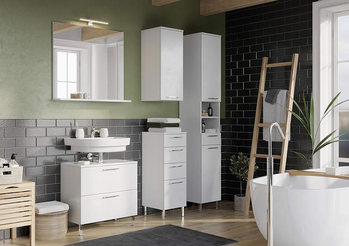 Germania Unterschrank 8297-84 GW-Arvada, in weiss, mit Vier Schubkästen, 30x86x35 cm (BxHxT) Untersc