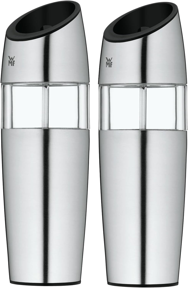 WMF Elektrische Kippmühle Set 2-teilig, 20 cm, Salz und Pfeffermühle elektrisch, unbefüllt Cromargan