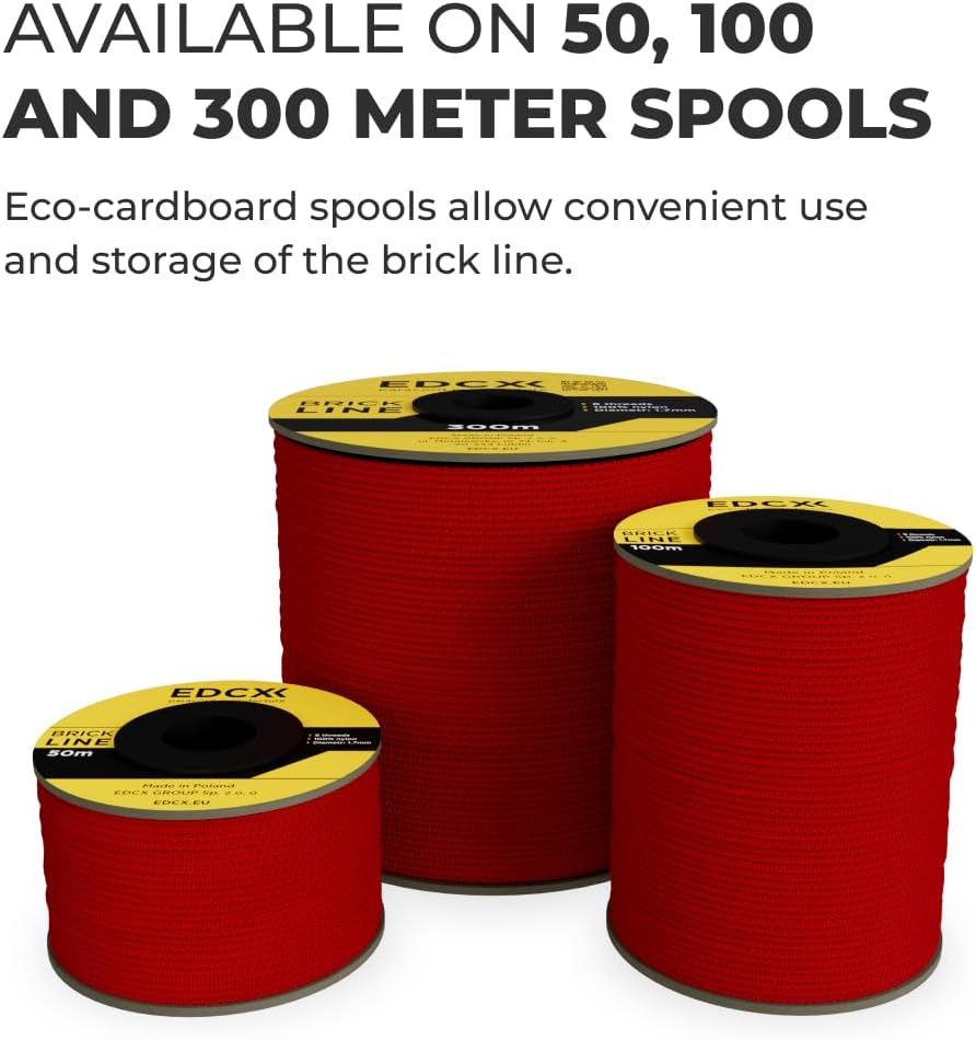 EdcX Maurerschnur ⌀1,7 mm | 50m, 100m und 300m | Nylon | Ziegellinie, Bauschnur, Gartenarbeit, Mason
