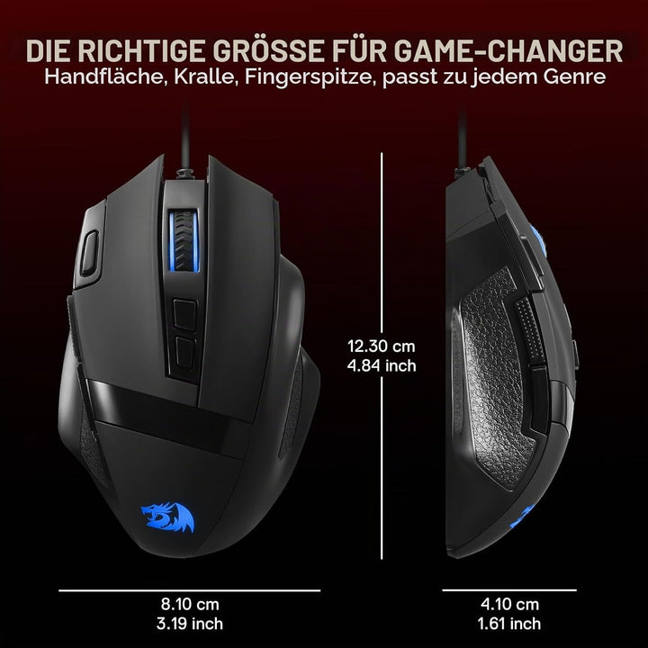 Redragon M619 RGB Gaming Maus Kabelgebunden Optisch 12800 DPI | 8 Programmierbare Tasten Ergonomisch