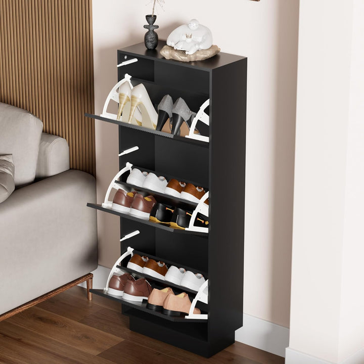 UEV Schuhschrank mit 3 Klappen, Schuhkipper Schuhkommode Schuhregal schmal für Flur mit Kippschutz/D