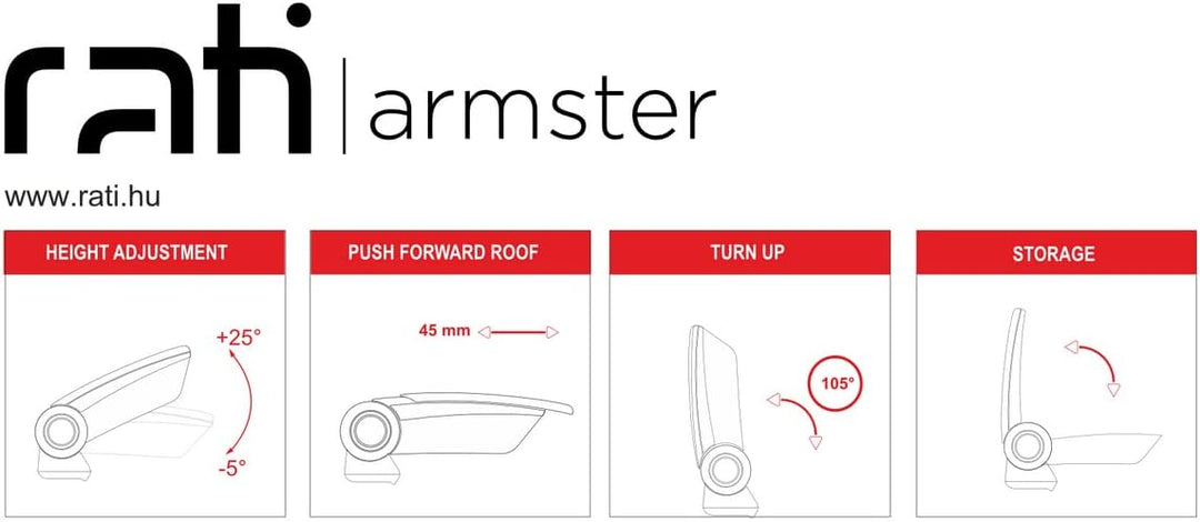 RATI Armlehne - Auto Mittelarmlehne mit Adapter, Armster 3, passend für FIAT 500, 2016-,