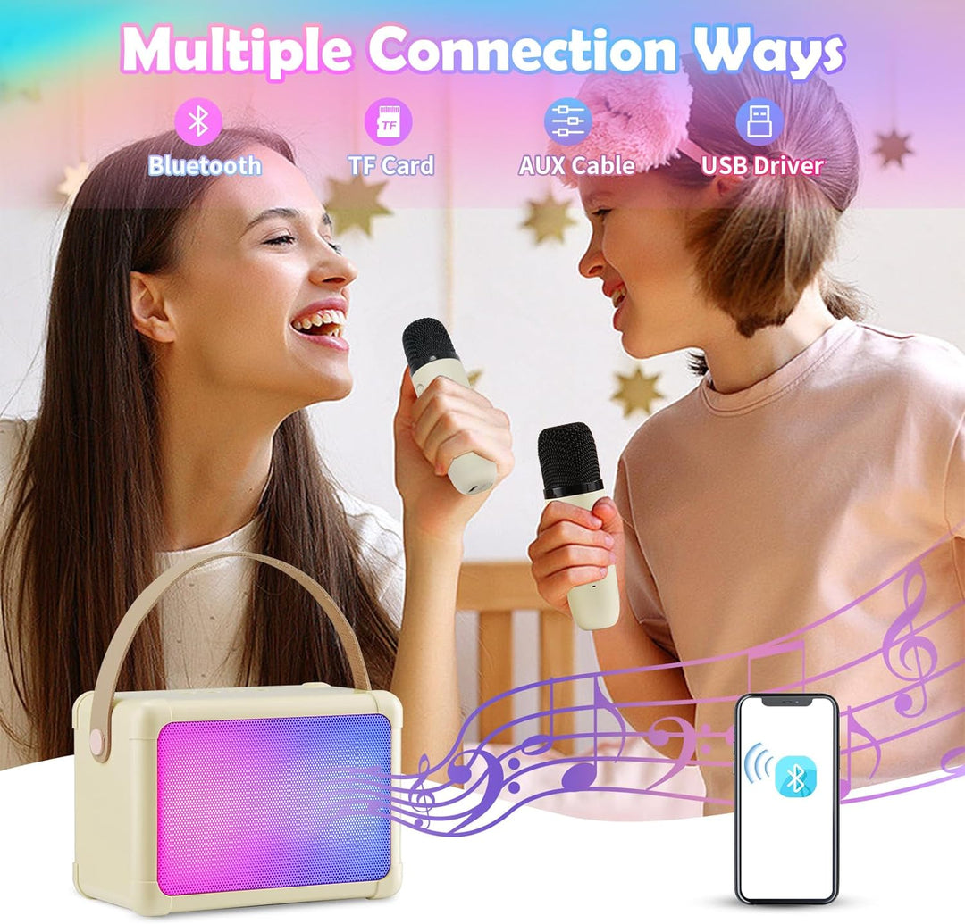 Giecy Karaoke-Maschine mit 2 mikrofonen, Mini Bluetooth Karaoke Anlage mit mikrofon Kinder, PA-Syste