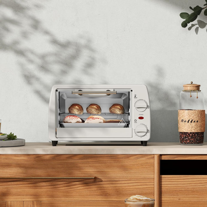 HOMCOM Mini Backofen 10 L 750W 100-230℃ 60 Min. Timer mit Backblech, Grillrost und Herausnehmbarer B