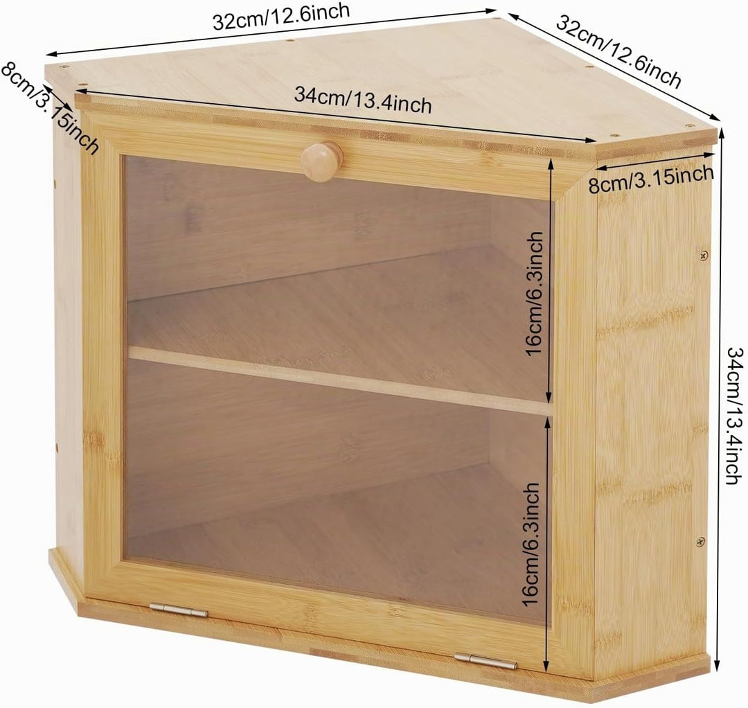 Doppelschichtige Brotkasten Dreieckiges Design für die Küchenarbeitsplatte, Bambus Brotbox mit magne