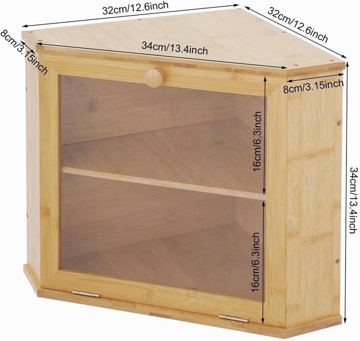 Doppelschichtige Brotkasten Dreieckiges Design für die Küchenarbeitsplatte, Bambus Brotbox mit magne