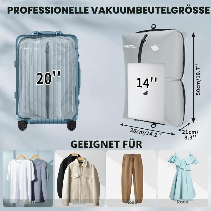 EULANT Wasserdicht Vakuumbeutel für Reisen mit Pumpe, Wiederverwendbare Kompressionsbeutel für Koffe