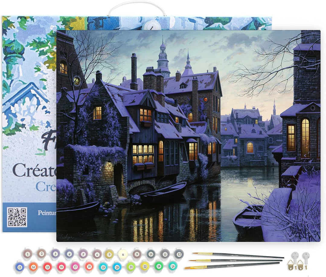 Figured'Art Malen Nach Zahlen Erwachsene Mit Rahmen Kanal im Winter - Paint by Numbers Basteln DIY B